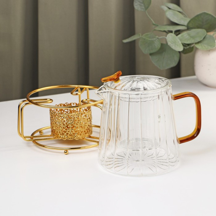 Набор чайный «Блаженство», 2 предмета: стеклянный чайник 600 мл, 11×12,5 см, подставка 12×6,5 см - фото 2 - id-p201691794