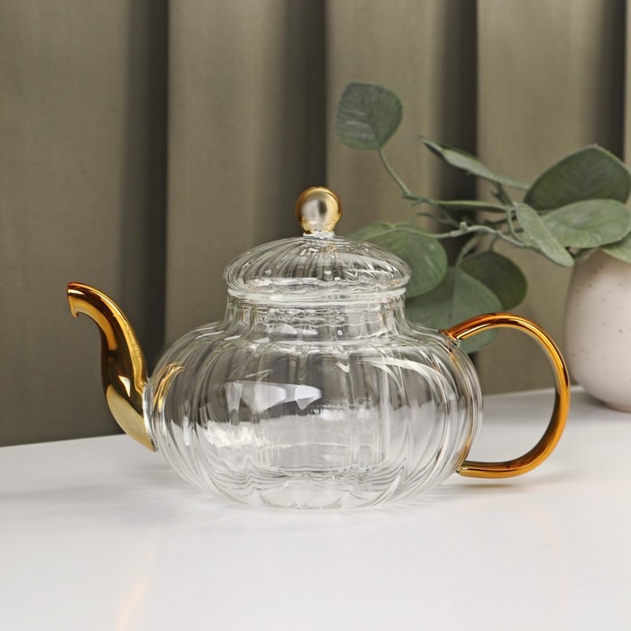 Набор чайный из стекла «Диана в золотом», 3 предмета: чайник 550 м, 2 кружки 150 мл - фото 3 - id-p201691796