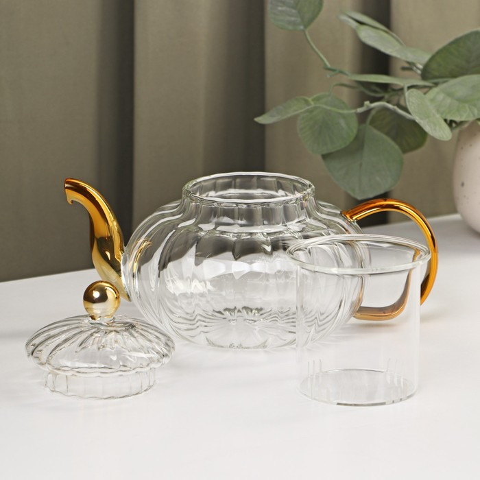 Набор чайный из стекла «Диана в золотом», 3 предмета: чайник 550 м, 2 кружки 150 мл - фото 4 - id-p201691796