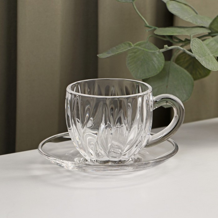 Набор чайный из стекла «Блаженство», 6 предметов: чайник 600 мл, чаша 150 мл, блюдце d=12см, подставка 12×6,5 - фото 2 - id-p201691797