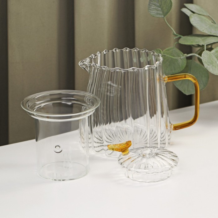 Набор чайный из стекла «Блаженство», 6 предметов: чайник 600 мл, чаша 150 мл, блюдце d=12см, подставка 12×6,5 - фото 3 - id-p201691797
