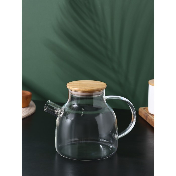 Чайник стеклянный заварочный с бамбуковой крышкой и металлическим фильтром BellaTenero «Эко», 1,2 л - фото 1 - id-p201691685