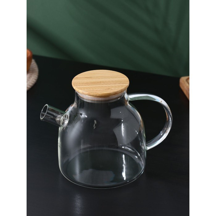 Чайник стеклянный заварочный с бамбуковой крышкой и металлическим фильтром BellaTenero «Эко», 1,2 л - фото 2 - id-p201691685