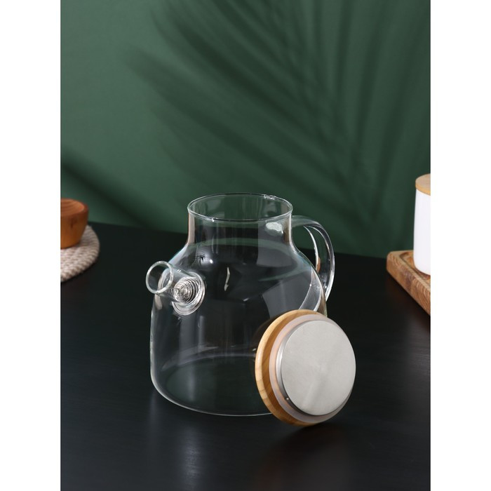 Чайник стеклянный заварочный с бамбуковой крышкой и металлическим фильтром BellaTenero «Эко», 1,2 л - фото 5 - id-p201691685
