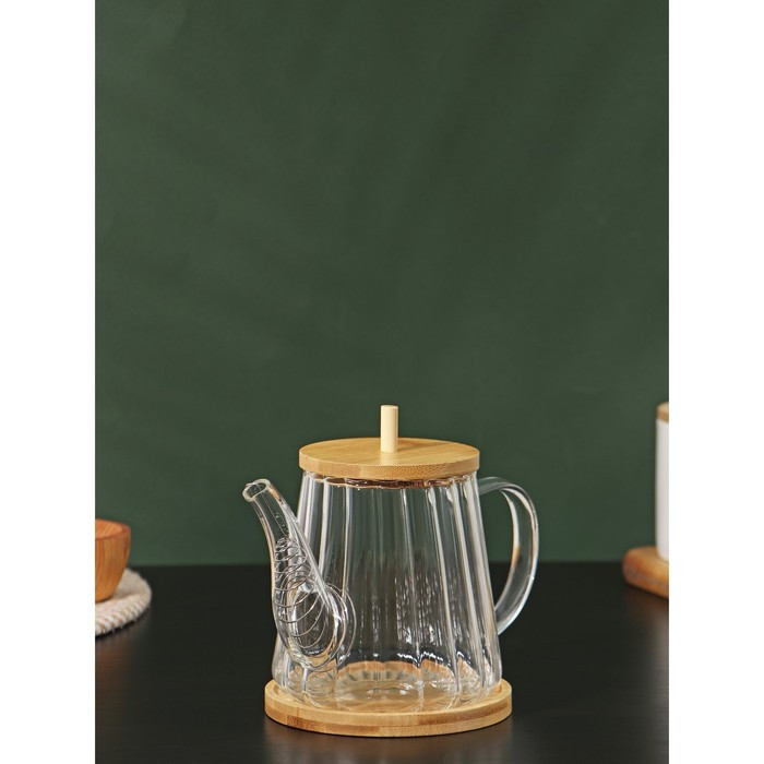 Чайник стеклянный заварочный с бамбуковой крышкой и металлическим фильтром BellaTenero «Эко», 550 мл, - фото 2 - id-p201691689