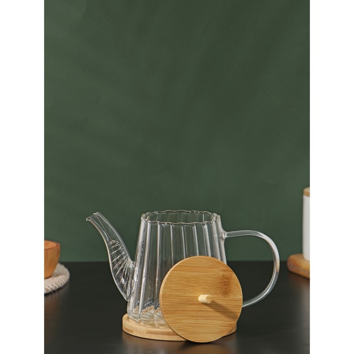 Чайник стеклянный заварочный с бамбуковой крышкой и металлическим фильтром BellaTenero «Эко», 550 мл, - фото 3 - id-p201691689