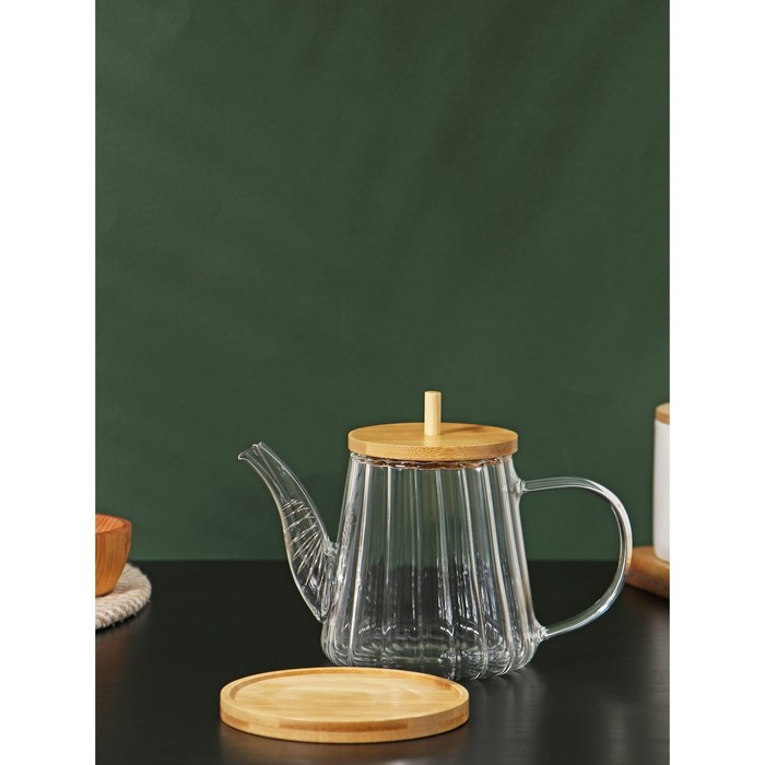 Чайник стеклянный заварочный с бамбуковой крышкой и металлическим фильтром BellaTenero «Эко», 550 мл, - фото 4 - id-p201691689