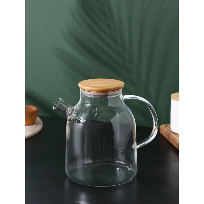Чайник стеклянный заварочный с бамбуковой крышкой и металлическим фильтром BellaTenero «Эко», 1,8 л - фото 1 - id-p201691690