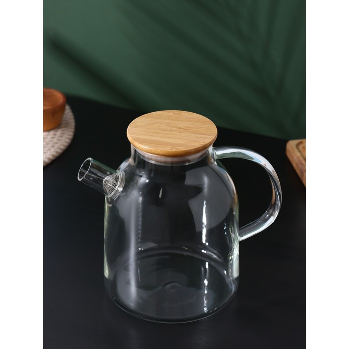 Чайник стеклянный заварочный с бамбуковой крышкой и металлическим фильтром BellaTenero «Эко», 1,8 л - фото 3 - id-p201691690
