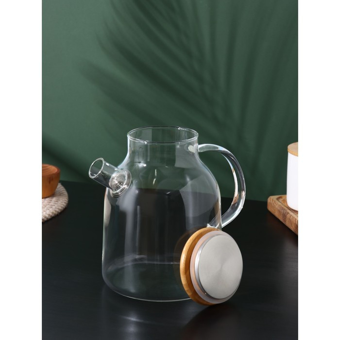 Чайник стеклянный заварочный с бамбуковой крышкой и металлическим фильтром BellaTenero «Эко», 1,8 л - фото 4 - id-p201691690