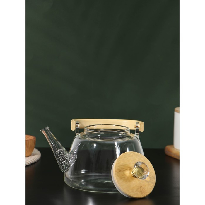 Чайник стеклянный заварочный с металлическим ситом BellaTenero «Эко. Бриллиант», 1 л, 17×15×19 см - фото 3 - id-p201691700