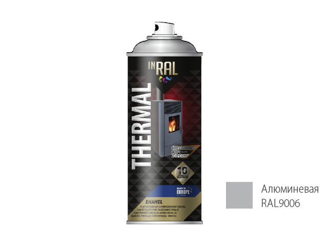 Краска-эмаль аэроз. термостойкая силиконовая алюминиевый INRAL 400мл (9006)