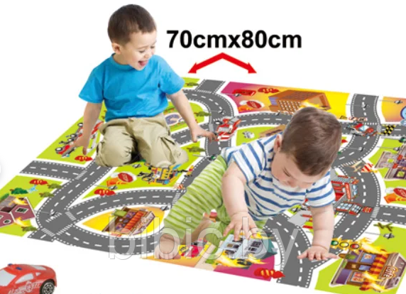Детский коврик игровой развивающий напольный для малышей, 70*80 см, в комплекте игрушки машинки для детей - фото 2 - id-p201738142