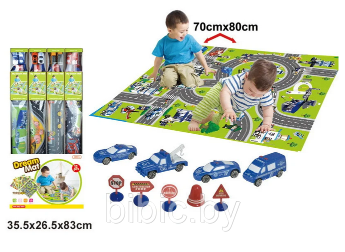 Детский коврик игровой развивающий напольный для малышей, 70*80 см, в комплекте игрушки машинки для детей - фото 3 - id-p201740182