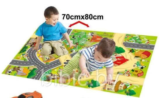 Детский коврик игровой развивающий напольный для малышей, 70*80 см, в комплекте игрушки машинки для детей - фото 3 - id-p201740245