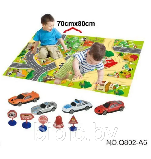 Детский коврик игровой развивающий напольный для малышей, 70*80 см, в комплекте игрушки машинки для детей - фото 4 - id-p201740245