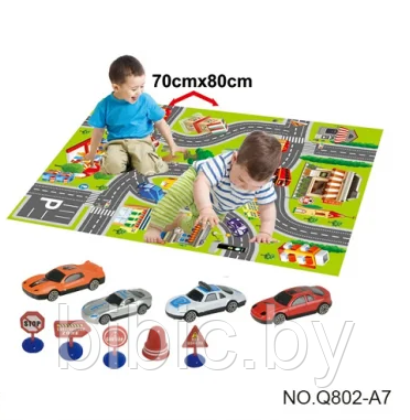 Детский коврик игровой развивающий напольный для малышей, 70*80 см, в комплекте игрушки машинки для детей - фото 2 - id-p201740389