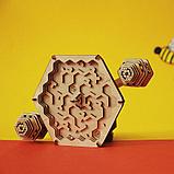 Деревянный конструктор-головоломка (сборка без клея) "Лабиринт Пчелы и мед" UNIWOOD, фото 2