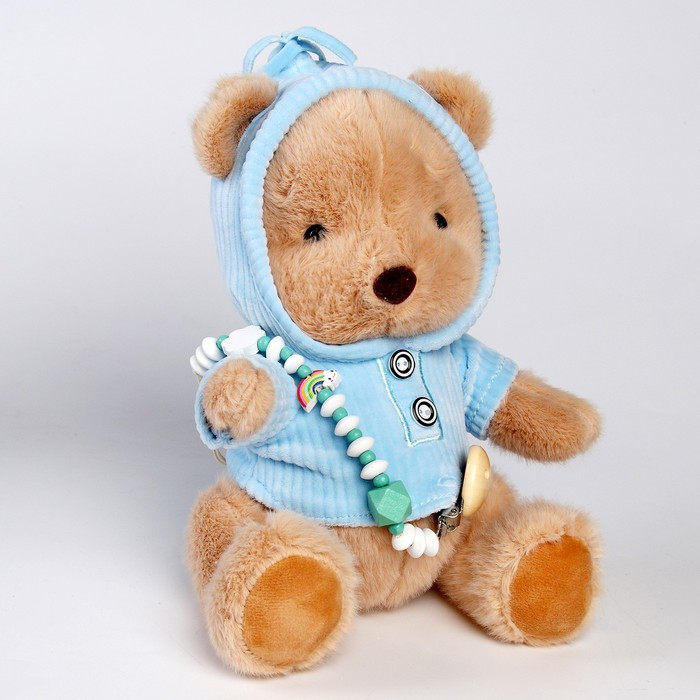 Подарочный набор: мягкая игрушка «Медвежонок» + держатель для пустышки, голубой - фото 3 - id-p201745976