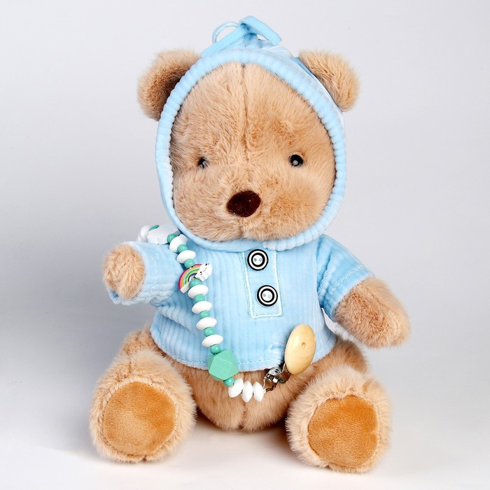 Подарочный набор: мягкая игрушка «Медвежонок» + держатель для пустышки, голубой - фото 4 - id-p201745976