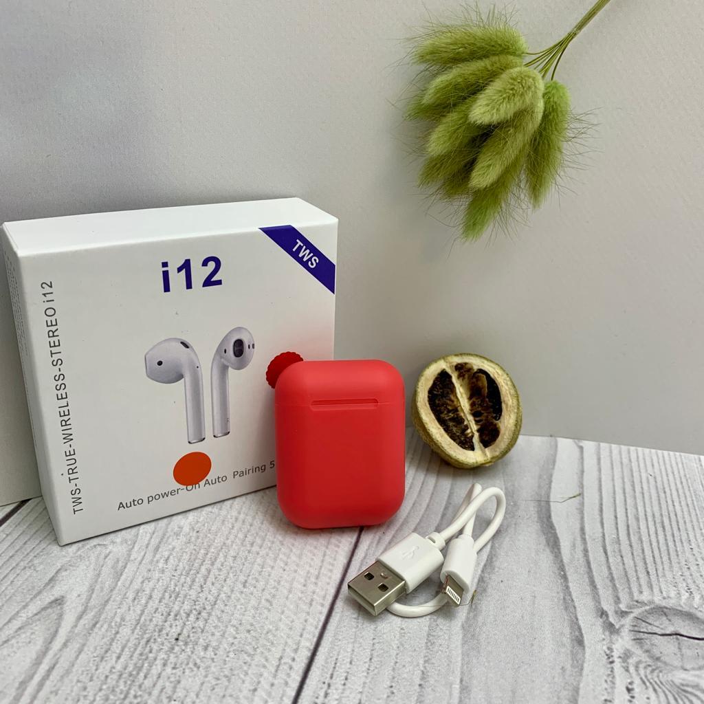 Беспроводные наушники i12 TWS (inPods i12) Bluetooth 5.0 с зарядным кейсом Красные - фото 1 - id-p201742220