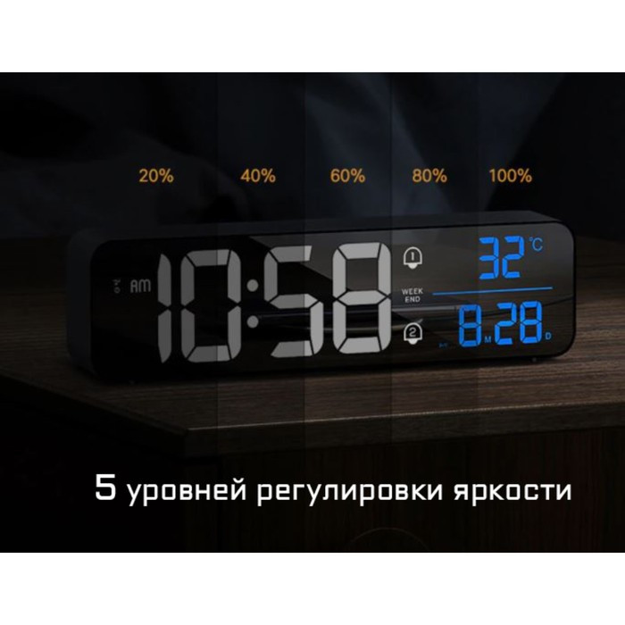 Часы электронные настенные, настольные, с будильником, 2400 мАч, 3.5 х 7 х 26.5 см - фото 3 - id-p201746475