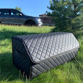 Автомобильный органайзер Кофр в багажник LUX CARBOX Усиленные стенки (размер 70х40см) Черный с синей строчкой