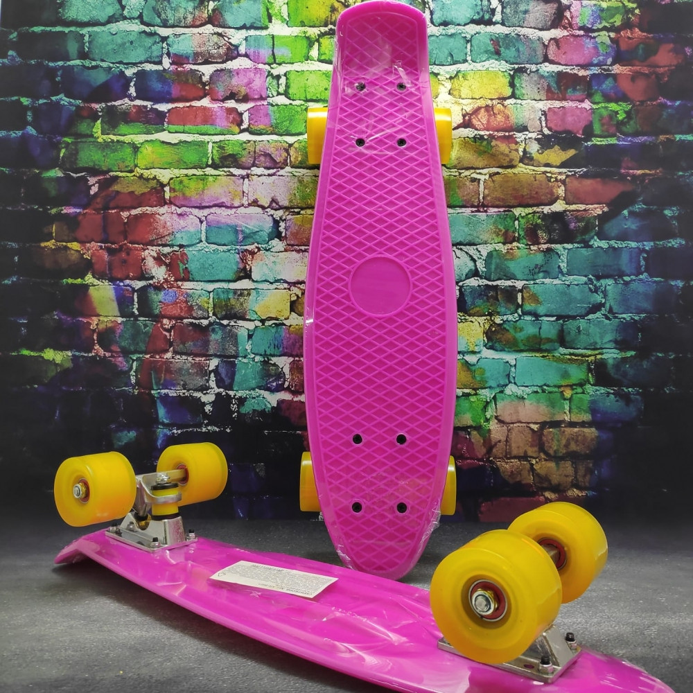 Скейтборд Пенни Борд (Penny Board) однотонный, матовые колеса 2 дюйма (цвет микс), до 60 кг. Розовый - фото 3 - id-p132031955