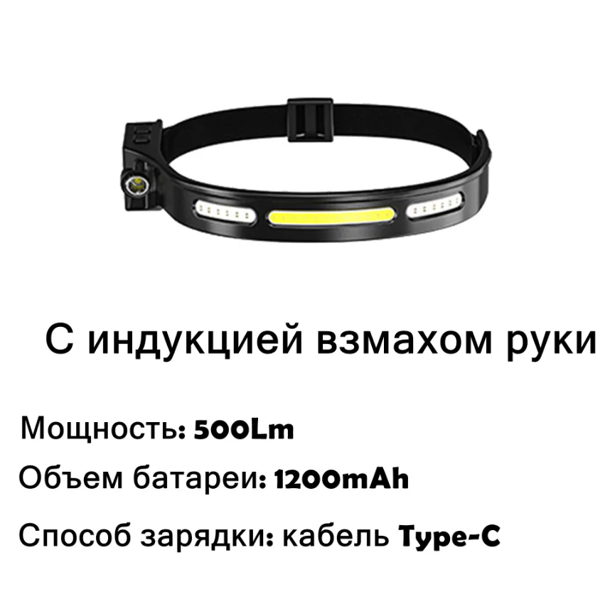 Портативный налобный фонарь YYC-GY-26 ( 5 режимов освещения, датчик движения, встроенный аккумулятор USB для - фото 2 - id-p201781348