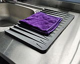 Водостойкий силиконовый коврик для сушки посуды / слив под углом для стека воды / серый 32х20 см, фото 8