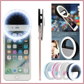 Кольцо для селфи (лампа подсветка) Selfie Ring Light, 2 батарейки ААА (в комплект не входят), 3 свет.режима - фото 1 - id-p132032027