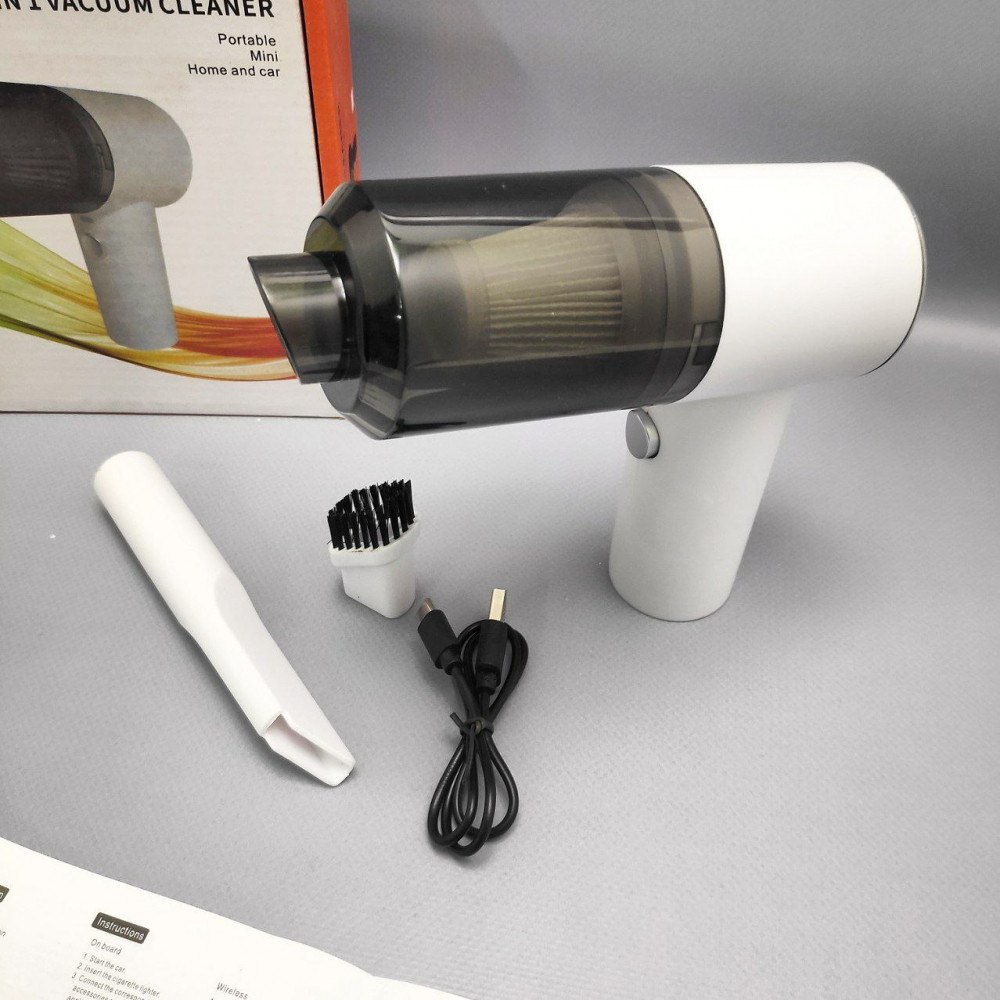 Портативный вакуумный мини пылесос для авто и дома 2 in 1 Vacuum Cleaner (2 насадки) Белый - фото 6 - id-p201781363