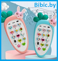 Детский музыкальный телефон Крошка-Моркошка интерактивный, звук, телефончик игрушечный для малышей