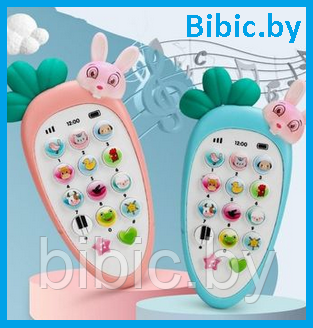 Детский музыкальный телефон Крошка-Моркошка интерактивный, звук, телефончик игрушечный для малышей