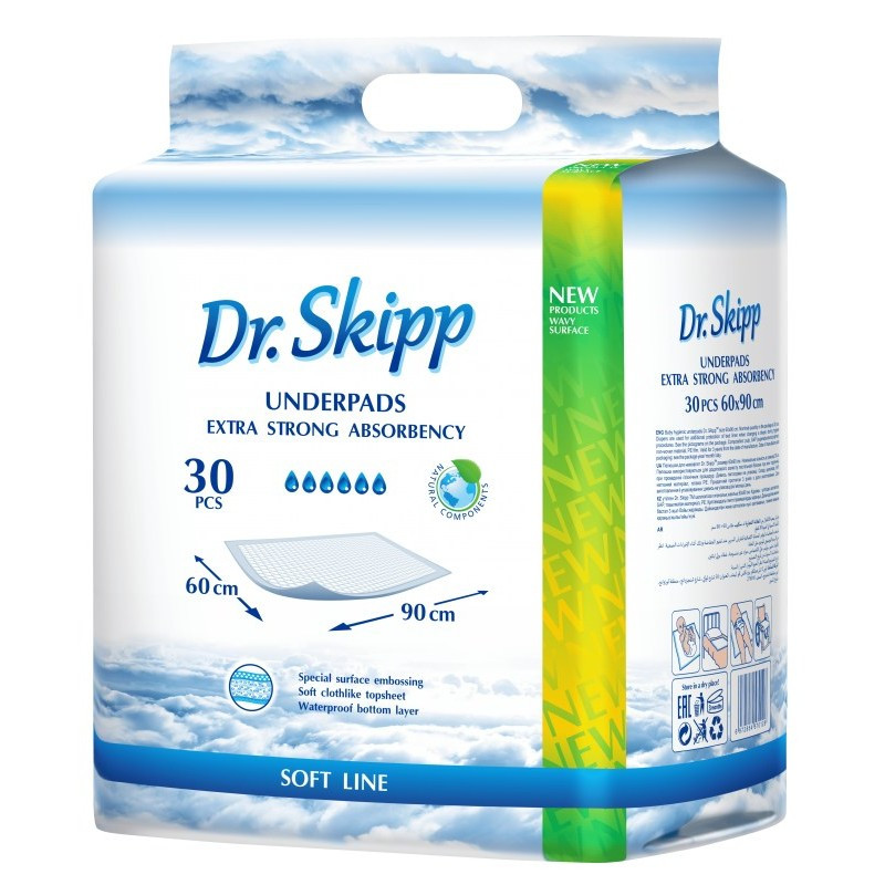 Впитывающие пеленки (простыни) Dr.Skipp Soft Line СУПЕРВПИТЫВАЮЩИЕ, 60x90 см, 30 шт.