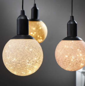 Лампа - светильник (ночник) Хлопковый шар подвесная декоративная, диаметр шара 20 см. Желтый - фото 1 - id-p137334688