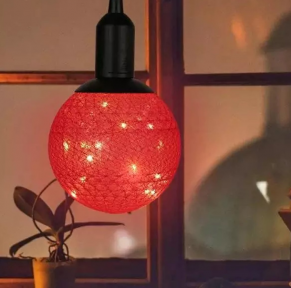 Лампа - светильник (ночник) Хлопковый шар подвесная декоративная, диаметр шара 20 см. Красный - фото 1 - id-p137334689