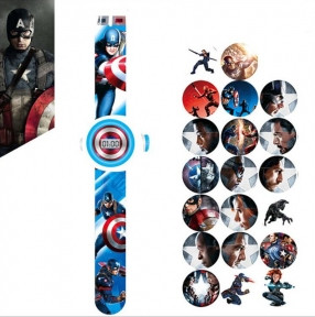 Часы детские наручные с проектором 24 картинки Капитан Америка
