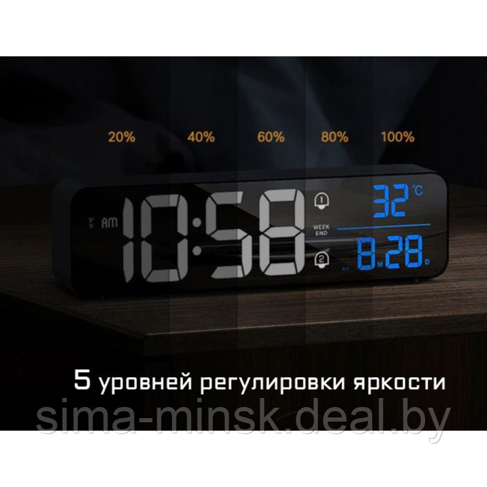Часы электронные настенные, настольные, с будильником, 2400 мАч, 3.5 х 7 х 26.5 см - фото 3 - id-p201800372