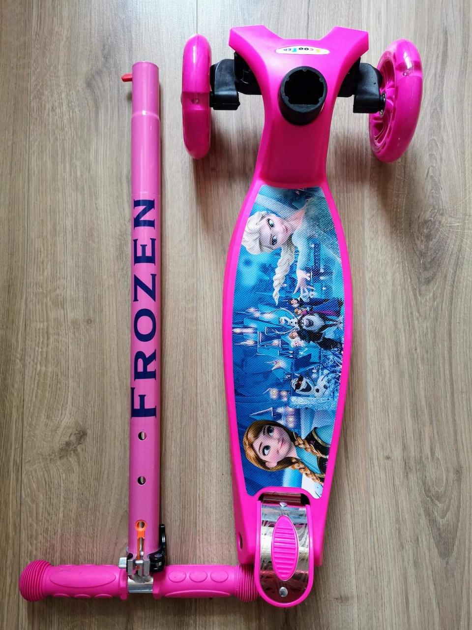 Самокат maxi  Scooter  "Frozen" розовый с рисунком холодное сердце (макси скутер )