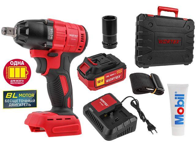Аккум. ударный гайковерт WORTEX CWR 0318 акб и зу в чем. ALL1 XLT SET 18 В, 310 Н*м, 1/2", 4 А*ч (вес 2.0 кг)