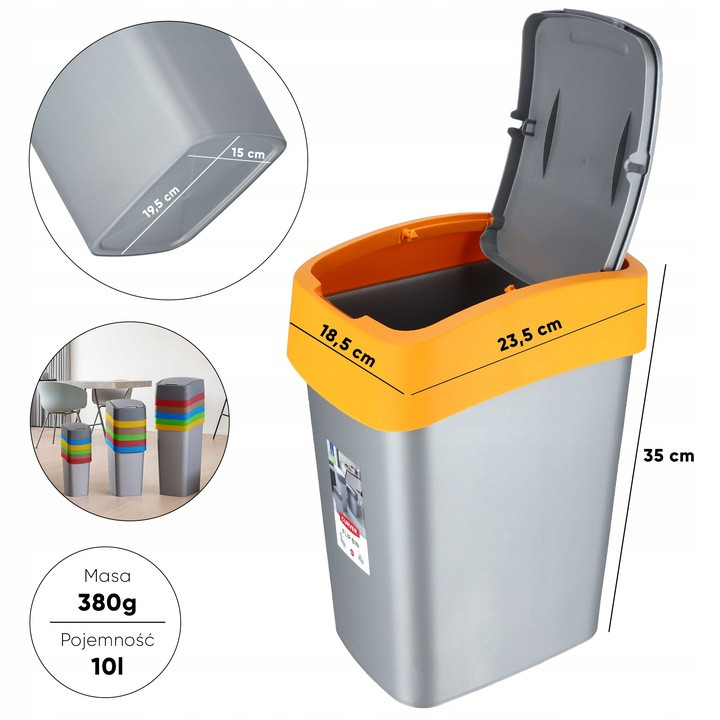 Контейнер для мусора Flip Bin 10L оранжевый - фото 7 - id-p110266323
