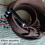 Кожаный ремень 4см Ремарт ТЁРКА коричневый прошитый пряжка барабан, фото 3