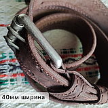 Кожаный ремень 4см Ремарт ТЁРКА коричневый прошитый пряжка барабан, фото 6