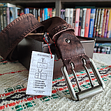 Кожаный ремень 4см Ремарт ТЁРКА коричневый прошитый пряжка барабан, фото 8