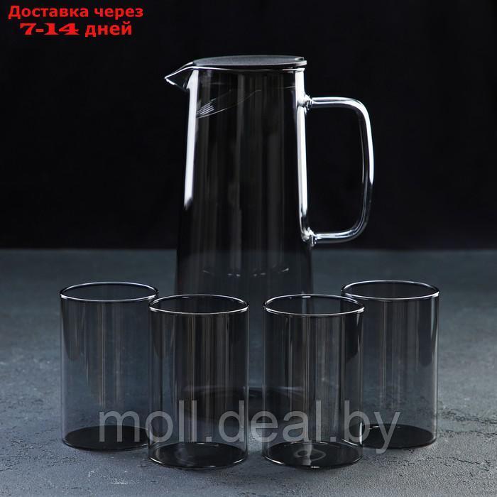 Набор питьевой Magistro "Дарк", 5 предметов: кувшин 1,35 л, 4 стакана 320 мл, цвет тёмно-серый - фото 1 - id-p201776789