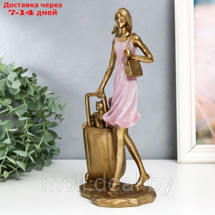 Сувенир полистоун "Девушка в розовом платье с чемоданом и котом" 10х12,5х25,5 см - фото 3 - id-p201773828