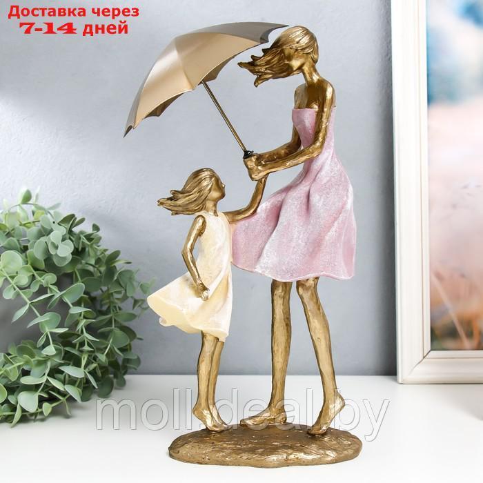 Сувенир полистоун "Мама с дочкой под зонтом на ветру" 12,5х16,5х33 см - фото 1 - id-p201773903