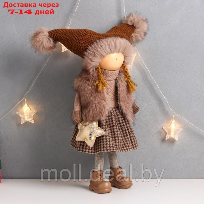Кукла интерьерная "Девочка в коричневой шубке и шапке со звёздочкой" 20х11х47 см - фото 2 - id-p201767871