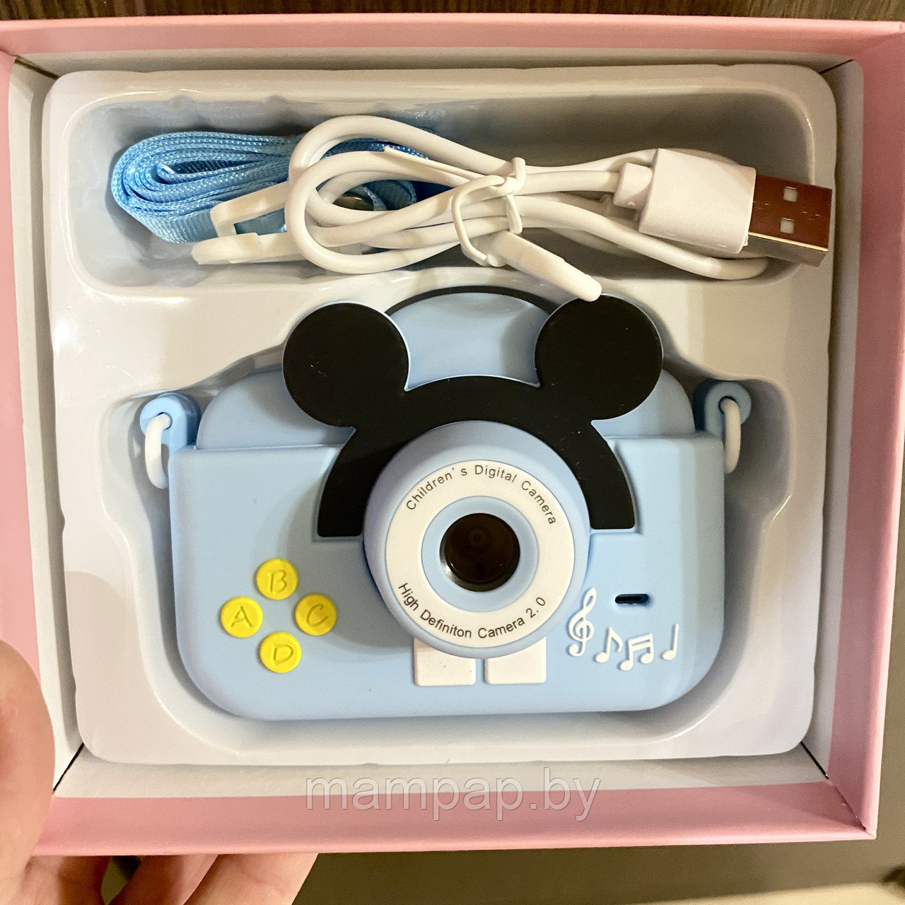 Детский цифровой фотоаппарат Микки Маус (голубой) с селфи-камерой и играми - фото 3 - id-p201806205
